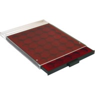 Tava cu 35 locasuri rotunde pentru monede de 26mm in capsule