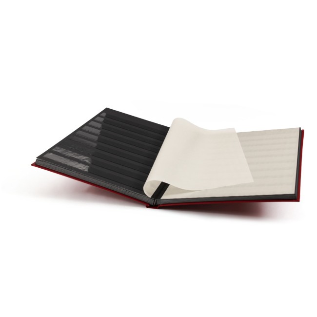 Clasor timbre cu 16file / 32pagini negre, coperta rosie