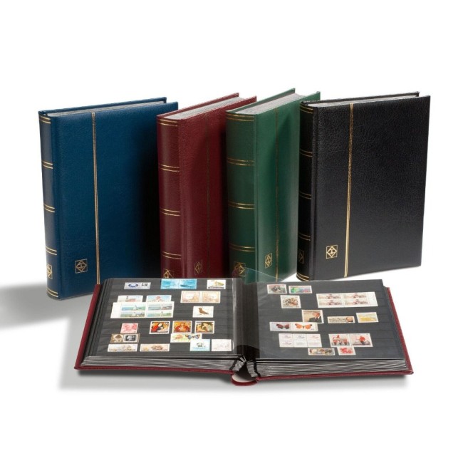 Clasor timbre PREMIUM 32file/64pagini negre, in caseta, verde