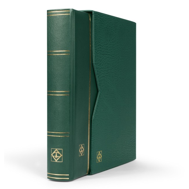 Clasor timbre PREMIUM 32file/64pagini negre, in caseta, verde