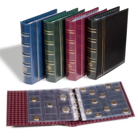 Album monede OPTIMA clasic in etui, cu 10 folii pentru monede, albastru Album monede OPTIMA clasic in etui, cu 10 folii pentru monede, albastru