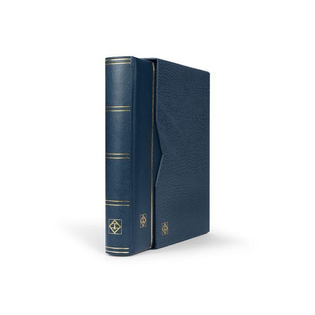 Clasor timbre PREMIUM 32file / 64pagini negre, in caseta de protectie, albastru