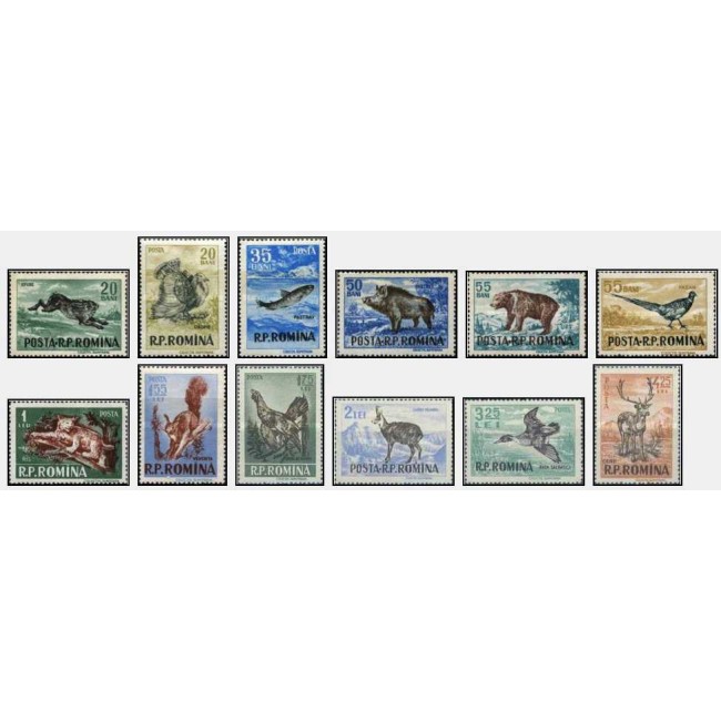 1956 - Vânătoarea, fauna, animale, serie dantelata neuzata
