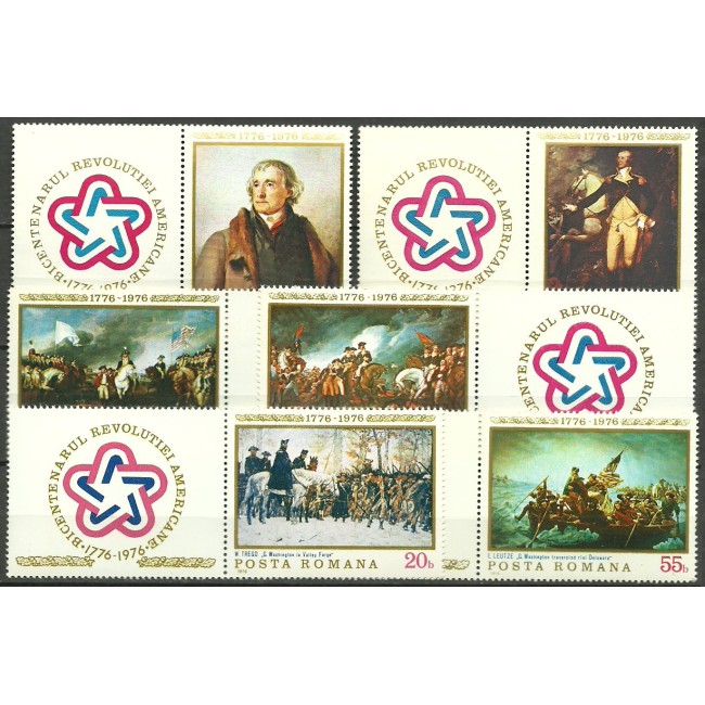 1976 - Bicentenarul revoluției americane, serie cu vinieta neuzata