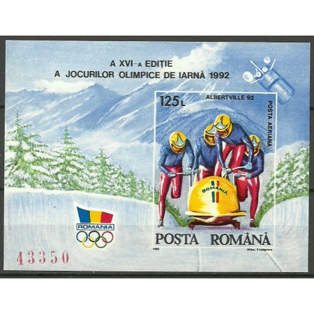 1992 - Jocurile Olimpice Albertville, colita nedantelata neuzata 1992 - Jocurile Olimpice Albertville, colita nedantelata neuzata