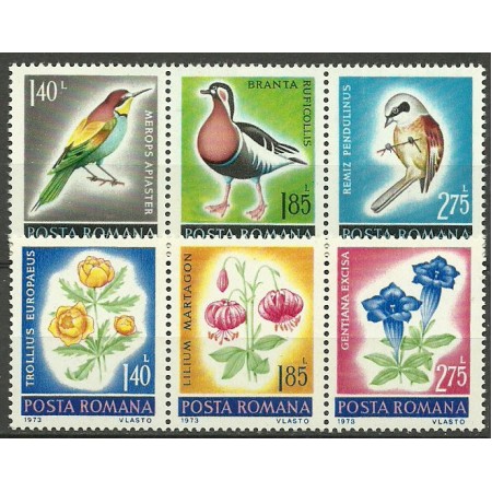 1973 - ocrotirea naturii, flori, pasari, serie neuzata