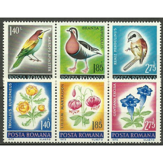 1973 - ocrotirea naturii, flori, pasari, serie neuzata