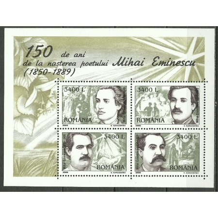 2000 - Mihai Eminescu LP1502A, bloc neuzat 2000 - Mihai Eminescu LP1502A, bloc neuzat