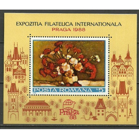 1988 - expo Praga, pictura, flori, colita neuzata 1988 - expo Praga, pictura, flori, colita neuzata