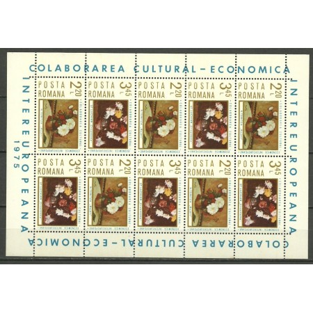 1975 - Colaborarea, picturi cu flori, bloc neuzat 1975 - Colaborarea, picturi cu flori, bloc neuzat