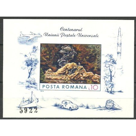 1974 - Centenarul UPU, colita nedantelata neuzata