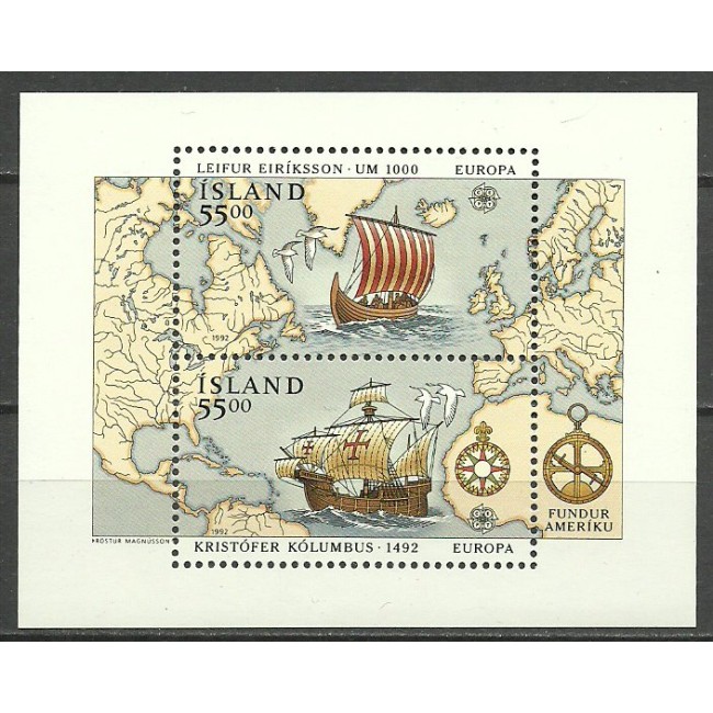 Islanda 1992 - Europa, Leif Eriksson, Columb, colita neuzata Islanda 1992 - Europa, Leif Eriksson, Columb, colita neuzata