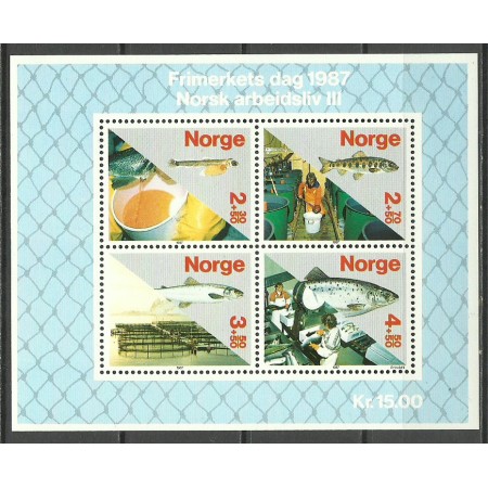 Norvegia 1987 - Pescuit, pesti, industrie, bloc neuzat