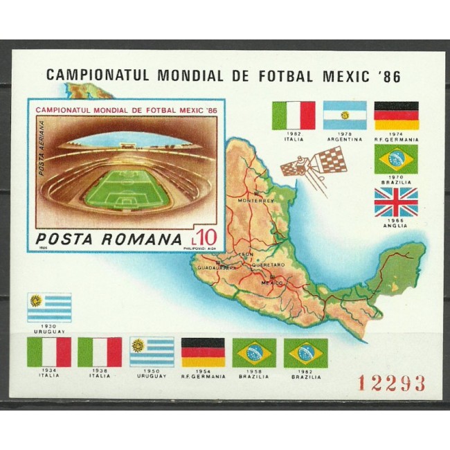 1986 - Campionatul Mondial de fotbal Mexic, colita nedantelata neuzata 1986 - Campionatul Mondial de fotbal Mexic, colita nedantelata neuzata