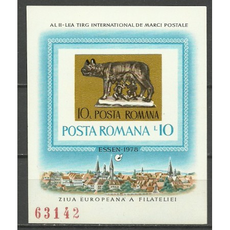 1978 - Targ filatelic Essen, lupoaica, colita nedantelata neuzata 1978 - Targ filatelic Essen, lupoaica, colita nedantelata neuzata