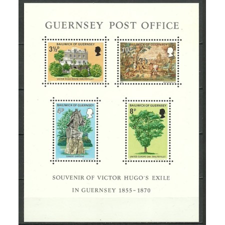 Guernsey 1975 - Victor Hugo in exil, bloc neuzat Guernsey 1975 - Victor Hugo in exil, bloc neuzat