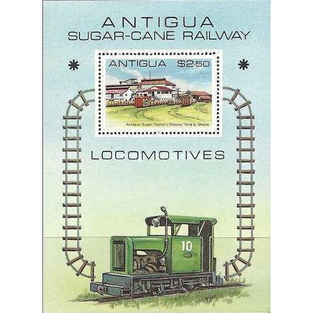 Antigua 1981 - locomotive, cai ferate, colita neuzata Antigua 1981 - locomotive, cai ferate, colita neuzata