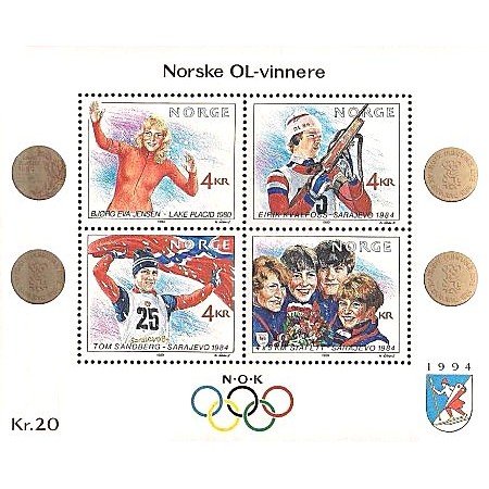 Norvegia 1989 - Medalii olimpice, sport, bloc neuzat