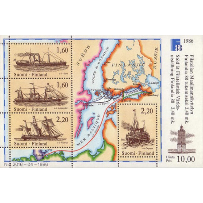 Finlanda 1986 - vapoare, bloc neuzat Finlanda 1986 - vapoare, bloc neuzat