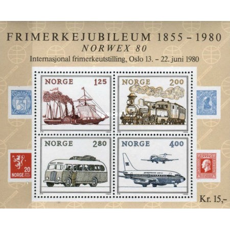 Norvegia 1980 - Transport, tren, avion, vapor, bloc neuzat
