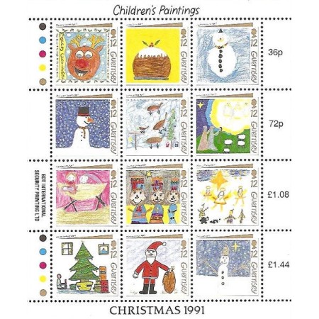 Guernsey 1991 - Craciun, desene copii, bloc neuzat Guernsey 1991 - Craciun, desene copii, bloc neuzat