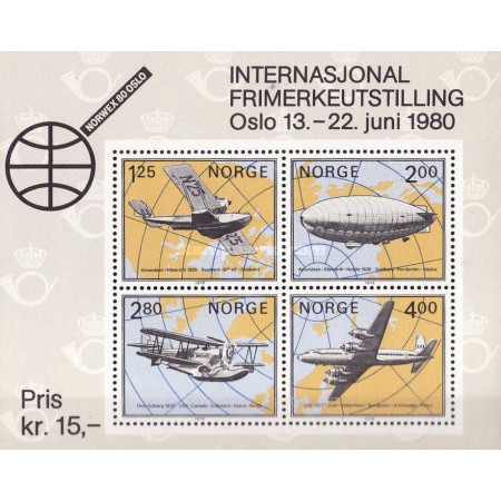 Norvegia 1979 - Expo aviatie, avioane, Zepelin, bloc neuzat