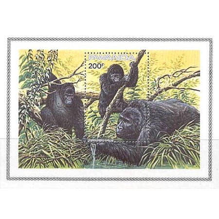 Rwanda 1985 - Fauna, gorile, colita neuzata Rwanda 1985 - Fauna, gorile, colita neuzata