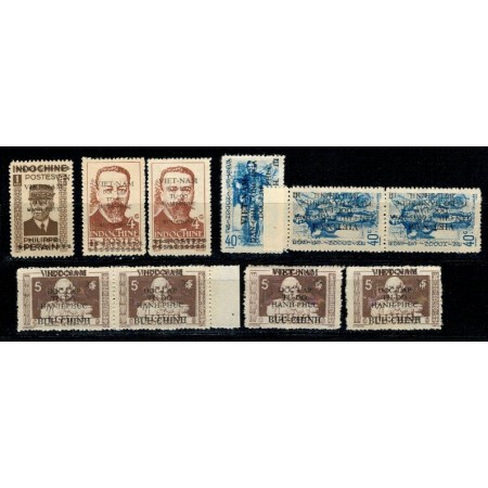 Vietnam 1945-1946 - Supratipar pe Indochina, lot nestampilat Vietnam 1945-1946 - Supratipar pe Indochina, lot nestampilat