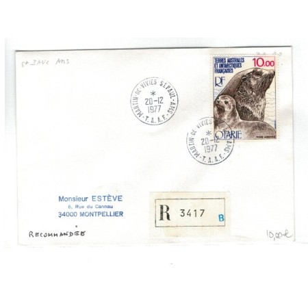 T.A.A.F. 1977 - Plic recomandat din Martin-de-Vivies, cu Mi119 T.A.A.F. 1977 - Plic recomandat din Martin-de-Vivies, cu Mi119