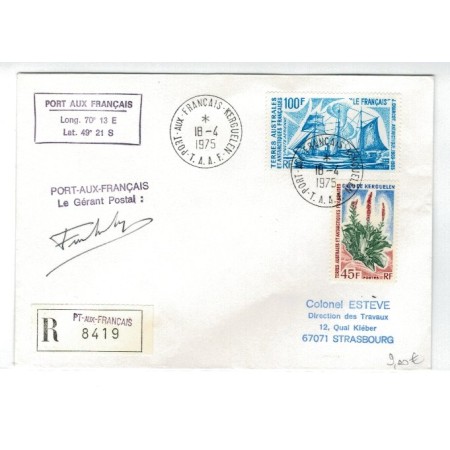 T.A.A.F. 1975 - Plic recomandat din Kerguelen, cu Mi94,Mi81 T.A.A.F. 1975 - Plic recomandat din Kerguelen, cu Mi94,Mi81