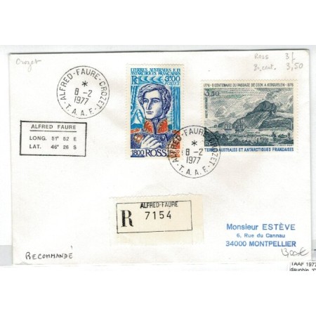 T.A.A.F. 1977 - Plic recom. din Alfred-Faure, cu Mi110,112 T.A.A.F. 1977 - Plic recom. din Alfred-Faure, cu Mi110,112