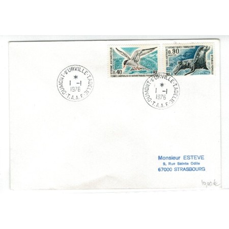 T.A.A.F. 1976 - Plic circulat din Dumont d'Urville cu Mi103,105 T.A.A.F. 1976 - Plic circulat din Dumont d'Urville cu Mi103,105