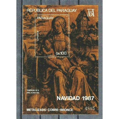 Paraguay 1987 - Craciun, Durer, colita pe folio metal, stampilat Paraguay 1987 - Craciun, Durer, colita pe folio metal, stampilat