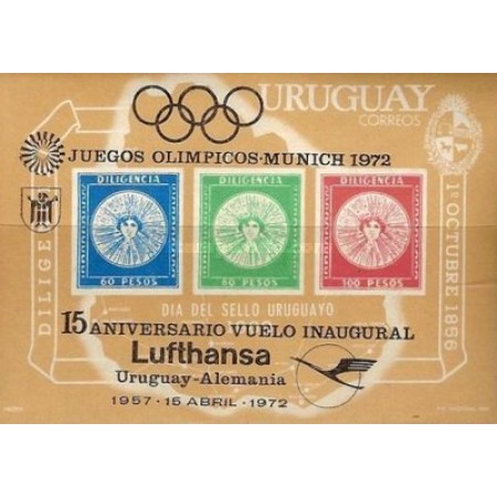 Uruguay 1972 - Jocurile Olimpice, sport, supratipar Lufthansa, colita neuzata Uruguay 1972 - Jocurile Olimpice, sport, supratipar Lufthansa, colita neuzata