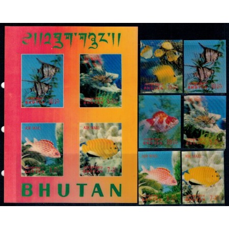Bhutan 1969 - Pesti de acvariu, serie+colita 3D neuzata Bhutan 1969 - Pesti de acvariu, serie+colita 3D neuzata