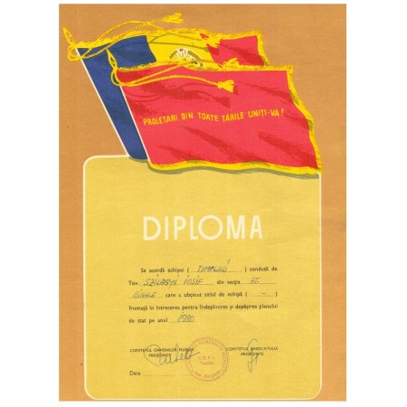 RSR 1980 - Diploma echipa fruntasa, timplari