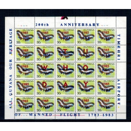 Guyana 1985 - Fluturi, aniversare, supratipar, KLB neuzat Guyana 1985 - Fluturi, aniversare, supratipar, KLB neuzat