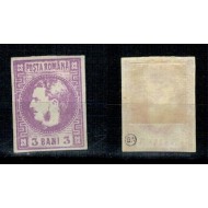 1868 - Carol I cu favoriti, 3bani nestampilat
