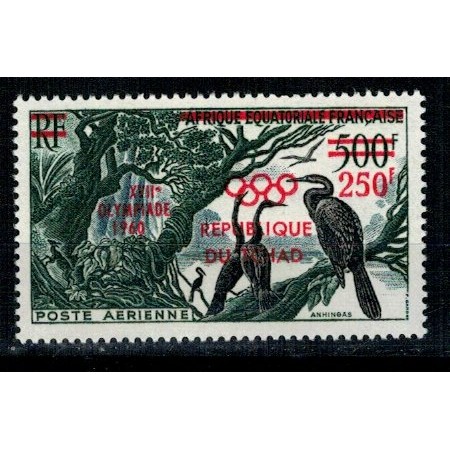 Tchad 1960 - Jocurile Olimpice, supratipar pe pasare, neuzata Tchad 1960 - Jocurile Olimpice, supratipar pe pasare, neuzata