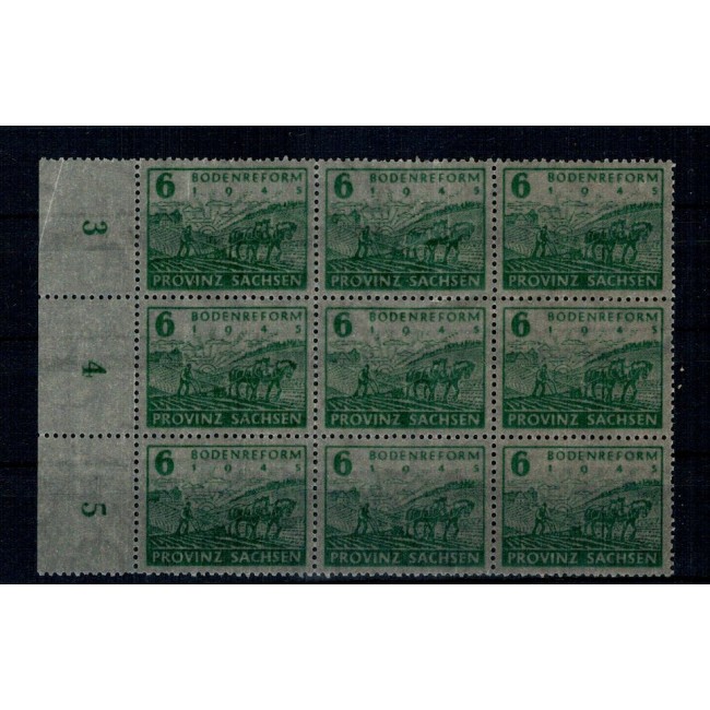 Saxonia 1946 - Reforma agrara, Mi90Y bloc de 9 neuzat Saxonia 1946 - Reforma agrara, Mi90Y bloc de 9 neuzat