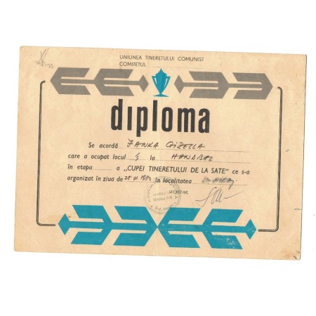 Diploma UTC, 1972, Cupa Tineretului la Sate, Miercurea Nirajului Diploma UTC, 1972, Cupa Tineretului la Sate, Miercurea Nirajului