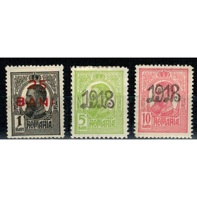 1918 - Carol I - tipografiate, supratipar, serie neuzata