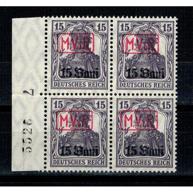 1917 - Ocup. germana, Mi1 bloc de 4 neuzat cu nr. coala 1917 - Ocup. germana, Mi1 bloc de 4 neuzat cu nr. coala