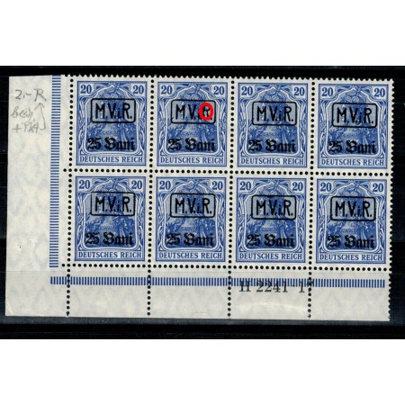 1917 - Ocup. germana, Mi2 bloc de 8 cu HAN, varietate