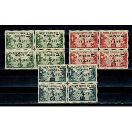 Indochina Franceza 1945 - Mi 346-348 serie bloc de 4 neuzat Indochina Franceza 1945 - Mi 346-348 serie bloc de 4 neuzat