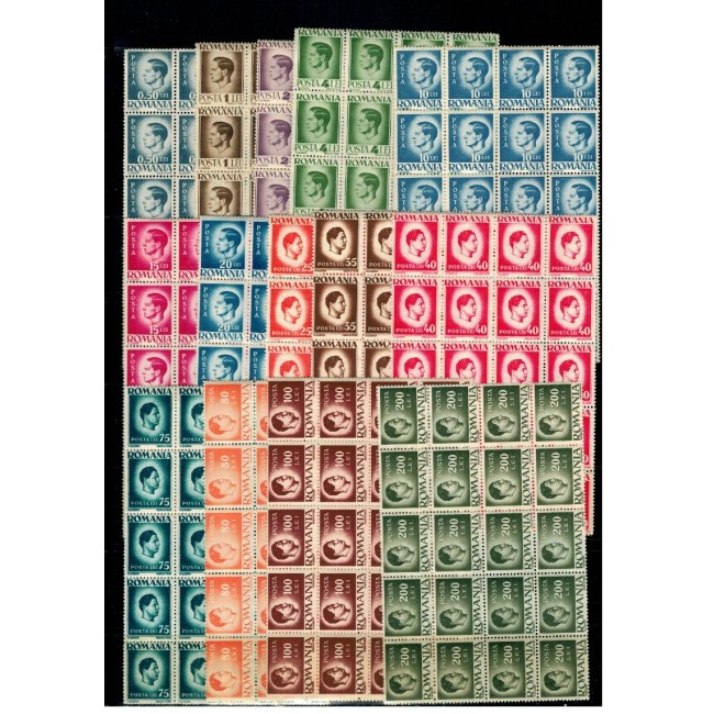 Romania 1945 - Uzuale Mihai, h.alba, lot blocuri de 20 neuzate Romania 1945 - Uzuale Mihai, h.alba, lot blocuri de 20 neuzate