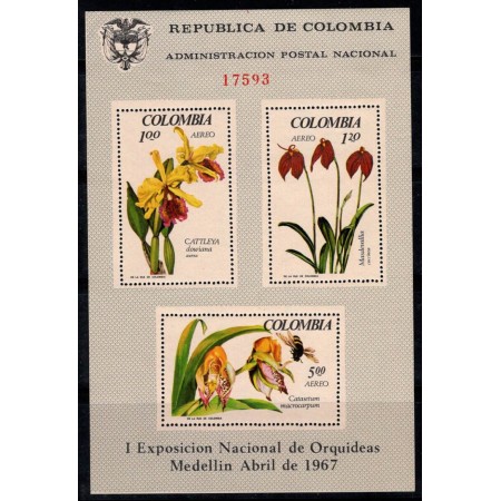 Columbia 1967 - Flori, orhidee, colita neuzata Columbia 1967 - Flori, orhidee, colita neuzata