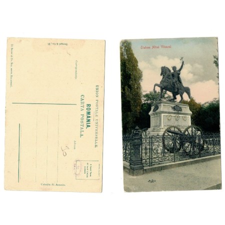 Bucuresti 1910(aprox.) - Statuia Mihai Viteazul, ilustrata necir