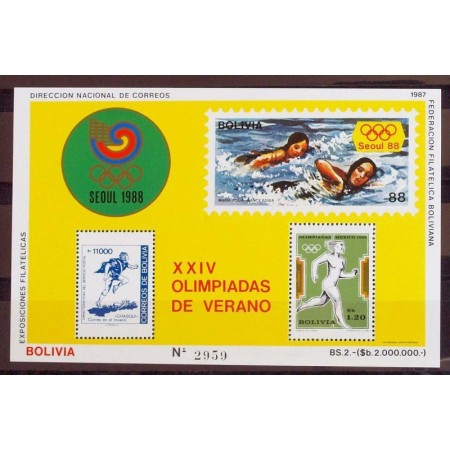 Bolivia 1987 - Jocurile Olimpice, sport, colita neuzata Bolivia 1987 - Jocurile Olimpice, sport, colita neuzata