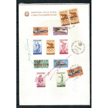 Italia 1960 - Carton filatelic Jocurile Olimpice cu semnaturi me Italia 1960 - Carton filatelic Jocurile Olimpice cu semnaturi me